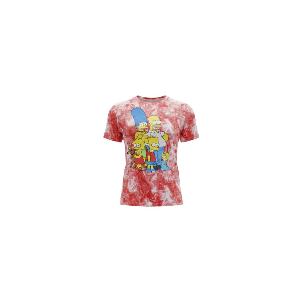 The Simpsons Graphic T-Shirt Mens L Red Excellent Tie Dye Marble Print Tee